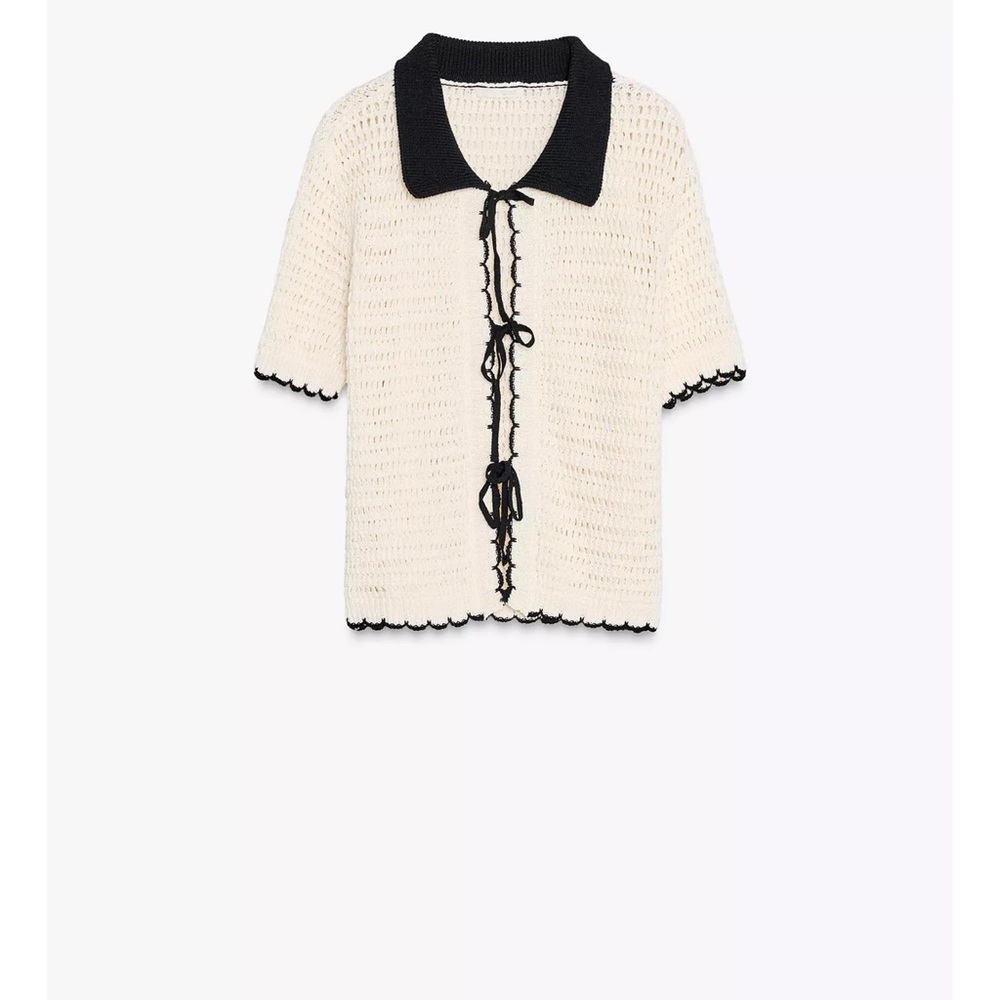 Zara Cream and Black Crochet Blouse - Picture 2 of 7